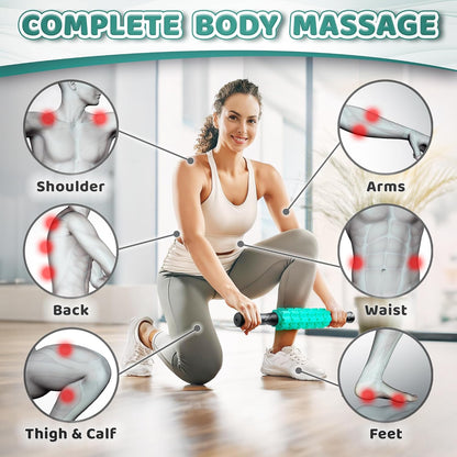 Muscle Roller Stick - Black Green - Hand Held Body Massager with 9 Rollers & Non-Slip Handles - Deep Tissue Massage & Maximum Muscle Recovery - Leg, Back, Arm, Thigh, Butt Sculpting Tool - by Cozlow