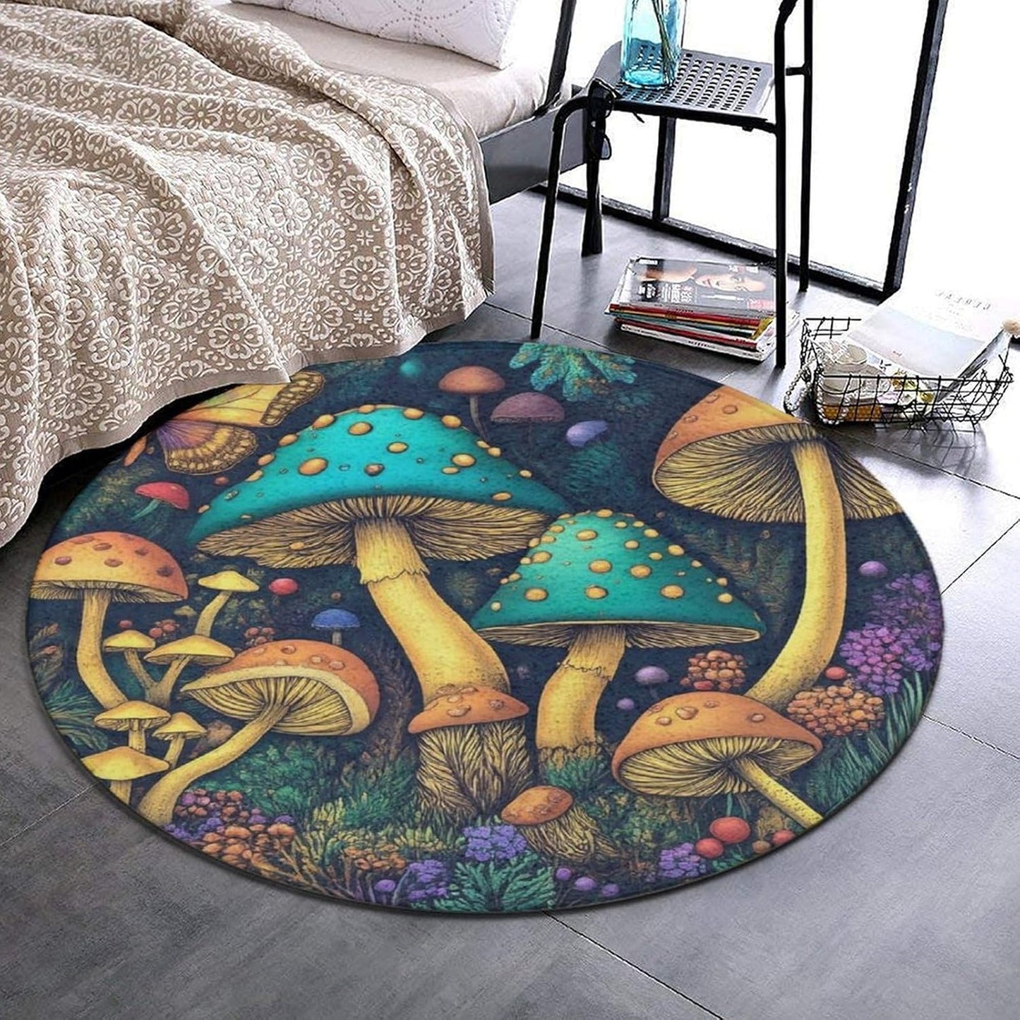 Home Decor Non Slip Kitchen Office Circle Rug, Machine Washable Modern Round Area Rug, Room Sofa Yoga Soft Round Carpet Purple Galaxy Trippy Space Astronaut Art, 36inch