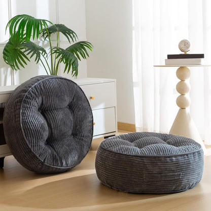 HIGOGOGO Floor Pillow Cushion for Adults, Meditation Cushion Pillow, Large Square Floor Sitting, Tufted Corduroy Cover, for Tatami Living Room or Yoga, 22x22 Inch, Dark Grey