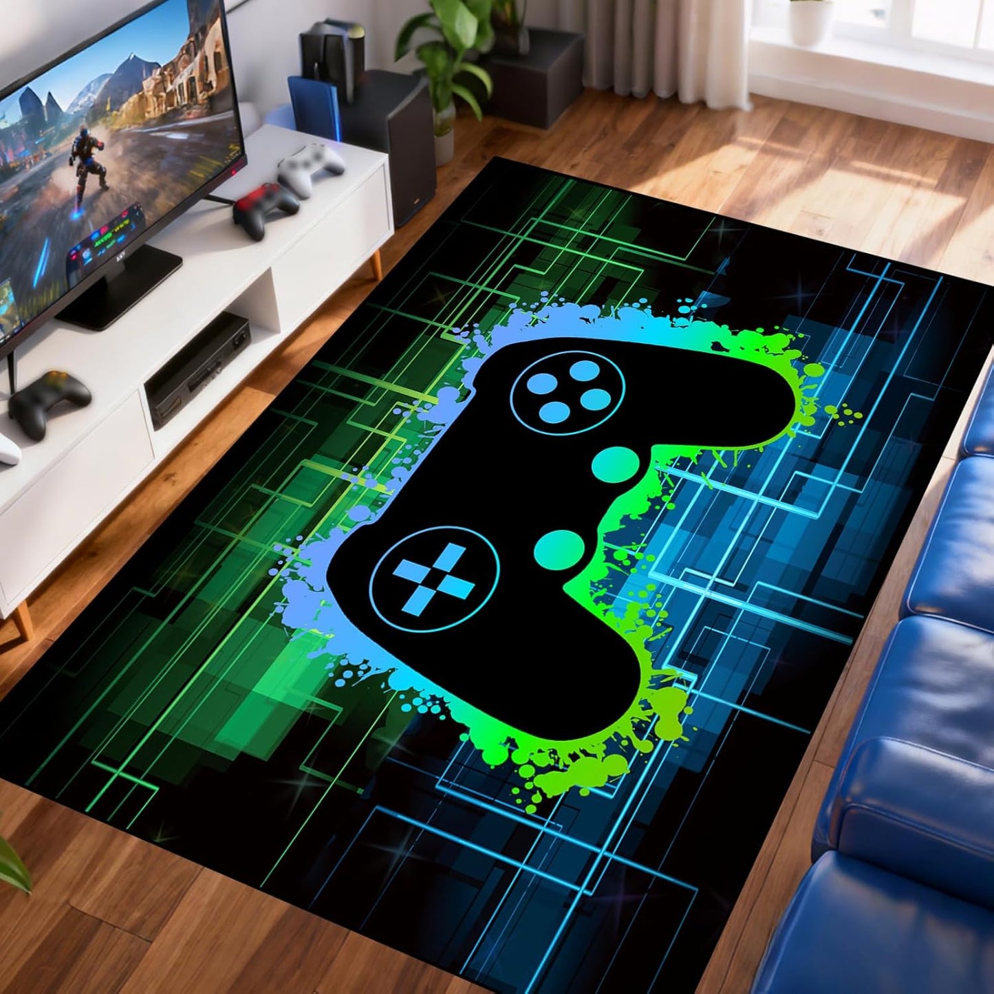 Video Game Rug - Gaming Themed Rug Gamepad Controller Area Rugs for Bedroom Gaming Carpet for Boys Game Carpet for Playrooms Bedroom Doormat Yoga Mats