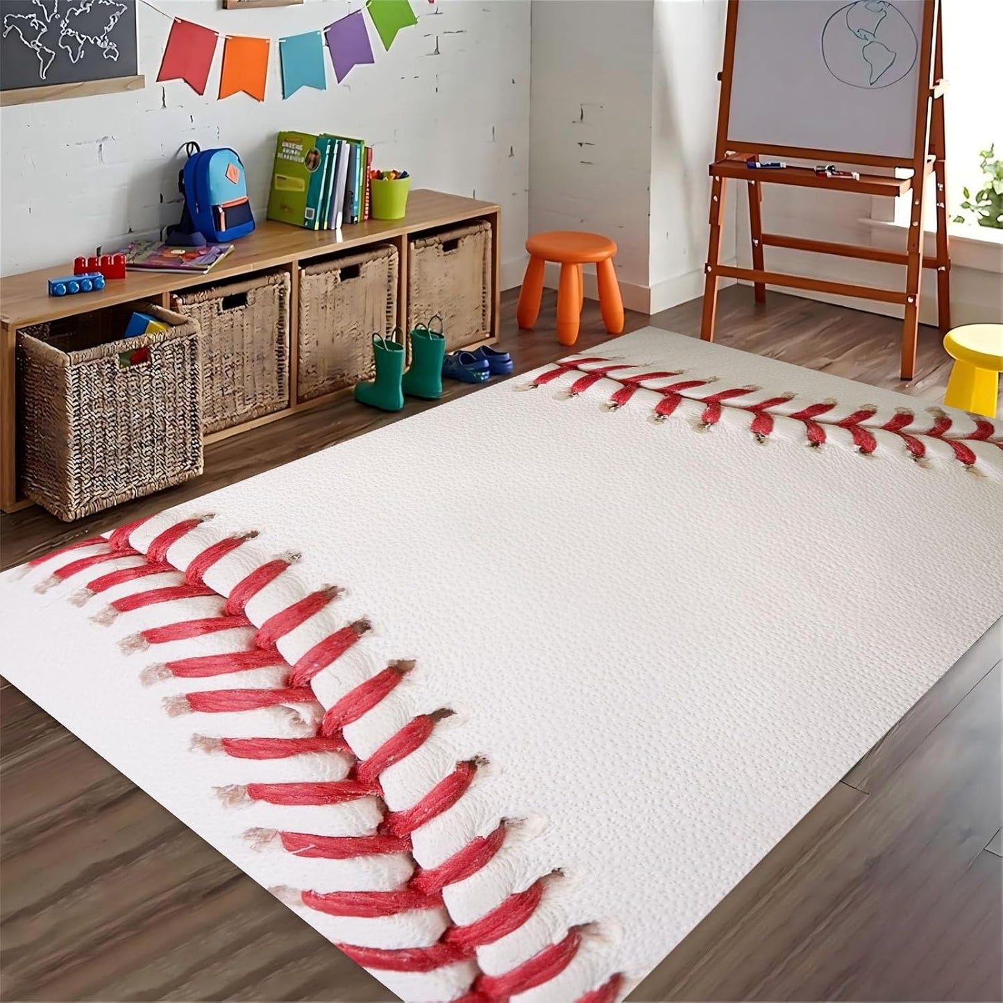 Sports Field Area Rug,5x7ft, Soccer Field Chalked Blackboard Football Stadium Board Painted Non-Slip Soft Carpet Floor Mat Indoor Living Room Bedroom Rugs Yoga Mat Home Decor