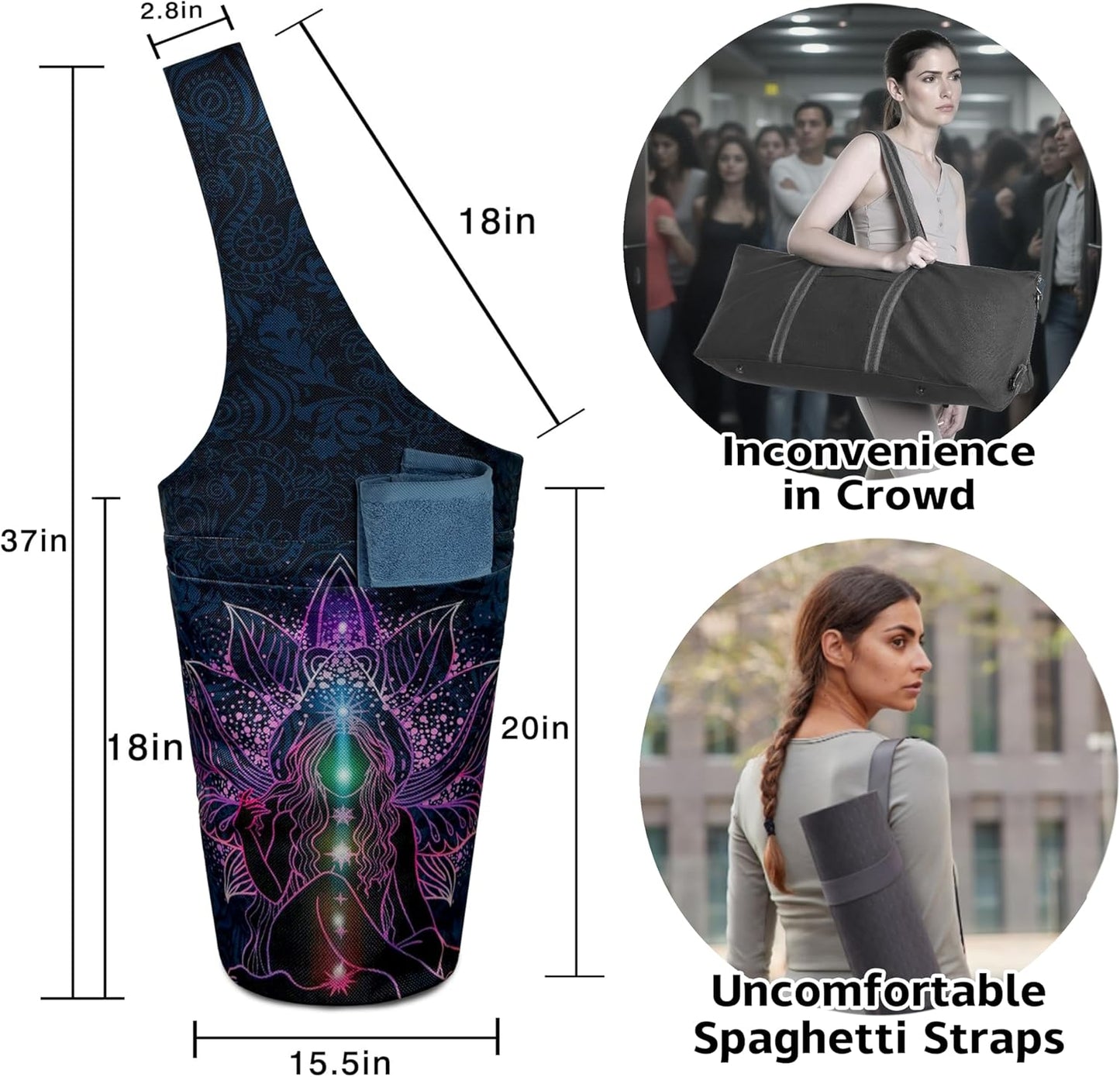 Yoga Mat Bag Carrier for Women with Side Large Pocket Durable Linen Workout Gym Travel Storage Pilates Mats