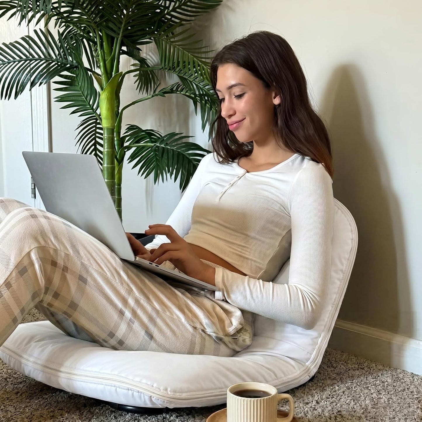 ZonLi Floor Chair for Adults, Adjustable Folding Meditation Chair with Back Support, Cozy Lazy Floor Sofa Chair for Reading Gaming Relaxing, Japandi Lounge Seat for Bedroom Dorm Living Room,Brown
