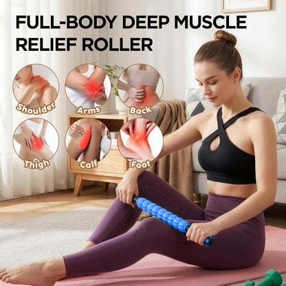 Muscle Roller Massage Roller Stick- Deep Tissue Fascia Blaster for Myofascial Pain Relief, Lymphatic Drainage & Body Sculpting, Handheld Physical Therapy & Recovery Tool (Gray black-18 inch)