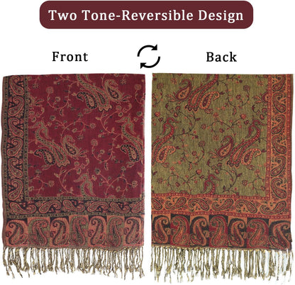 Ciormis Two Tone Silky Paisley Pashmina Shawl Scarf,Soft Women's Rave Jacquard Pashminas Wrap Scarves