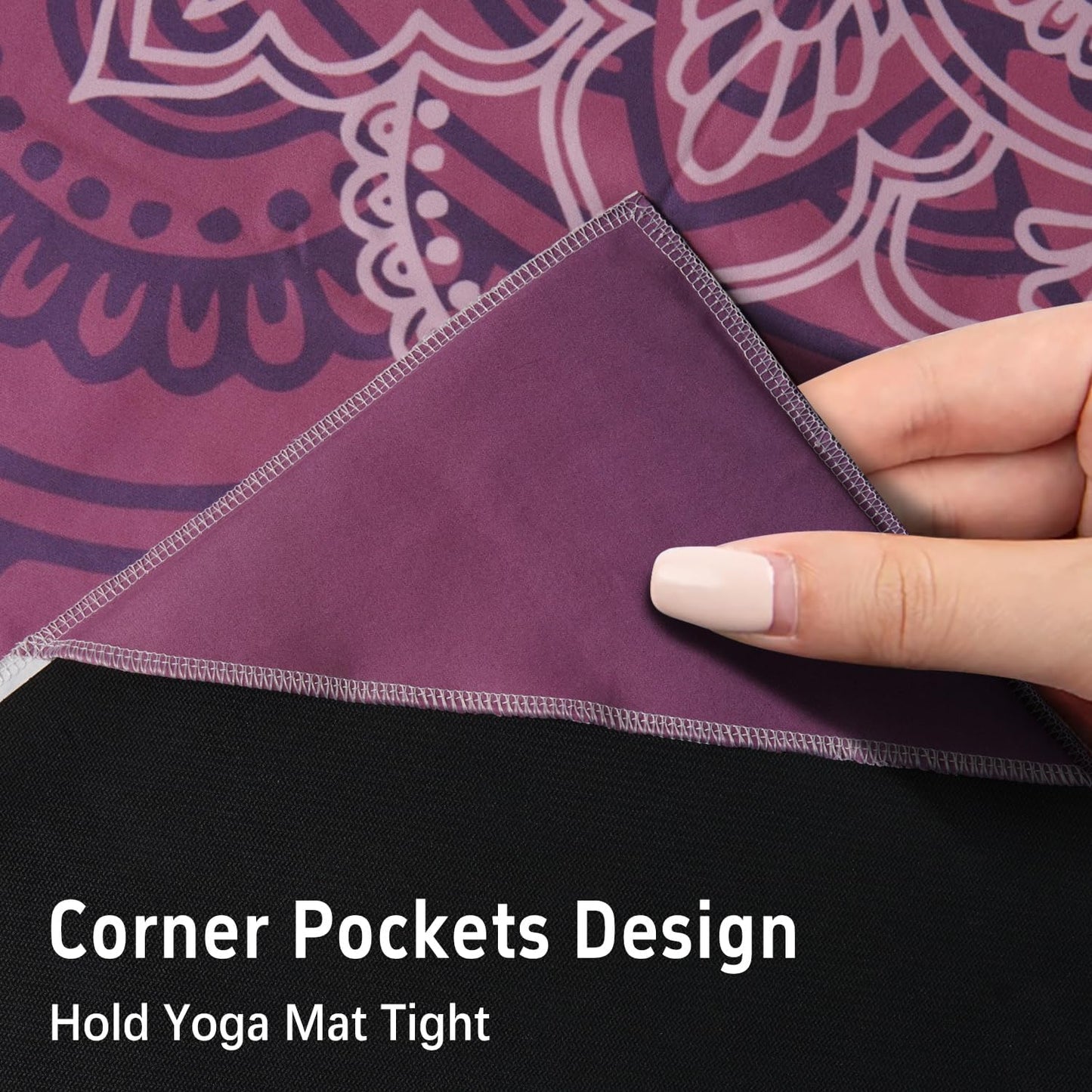 Hot Yoga Mat Towel with Corner Pockets Yoga Towels for Hot Yoga Non Slip with Travel Bag Sweat Absorbent Yoga Blankets Mat Cover for Workout Gym 70"x26" (Mountain-01, 70x26)