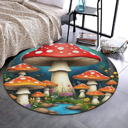 Large Home Decor Mat, Soft Round Yoga Carpet, Non Slip Machine Washable Home Office Circle Rug Gothic Witchy Sun Moon Mushroom Moth