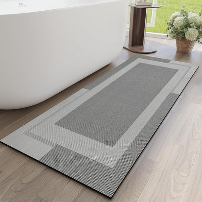 YDKGL Non Slip Long Bath Mat Bathroom Runner, Rubber Backing Ultra Thin Bathroom Rugs Fit Under Door Quick Dry Super Absorbent Washable Bath Rug Shower Mat for Bathtub Sink Floor, Dark Gray 17"x47"