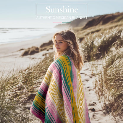 Hydration Nation Authentic Large Handwoven Mexican Blanket - Soft Yoga - Durable Serape - Lightweight Falsa, Beach, Camping, Picnic, Outdoor 70"x50" - Mandarin