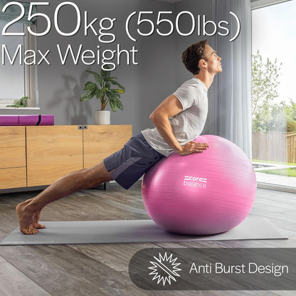 Core Balance Exercise Ball, Stability Ball for Yoga, Pilates and Fitness, Gym Ball for Home Gym and Office Chair, Training, Physical Therapy, Anti Burst, Pump Included, 55cm 65cm 75cm 85cm