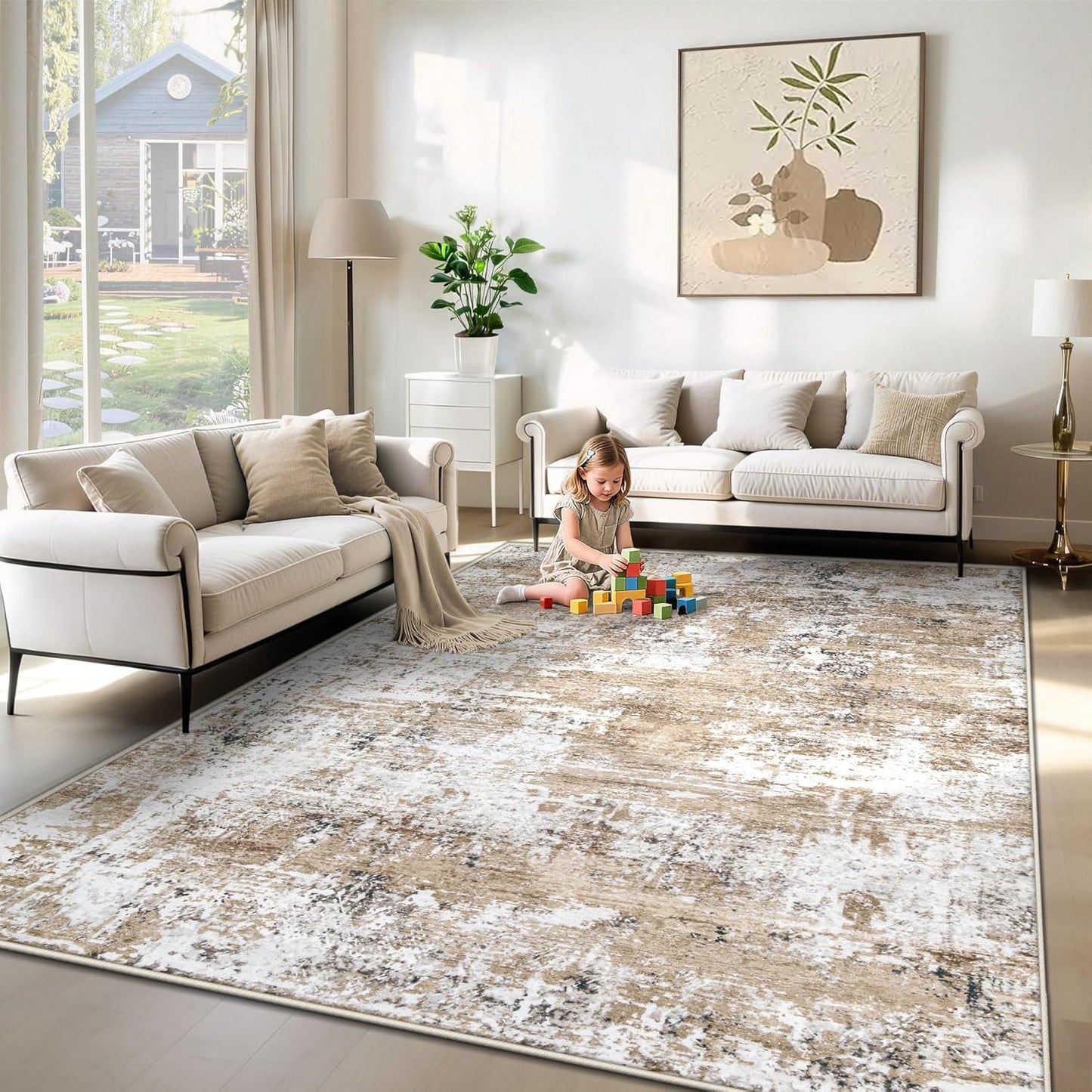 XLUEZ 8x10 Area Rugs for Living Room, Washable Modern Abstract Large Area Rug Neutral Soft Non Slip Kids Rug Stain Resistant Indoor Carpet for Bedroom Nursery Dining Children's Room(Blue, 8'x10')