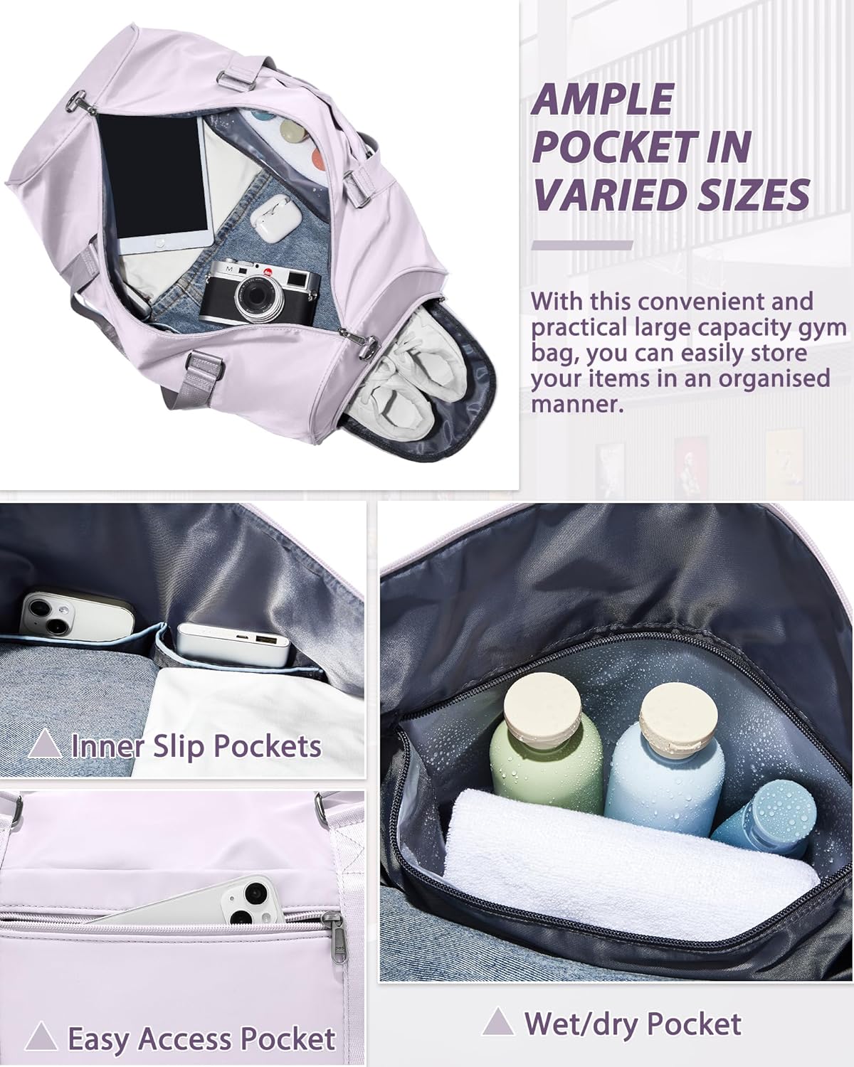 Gym Bag Womens Mens with Shoes Compartment and Wet Pocket Travel Duffel Bag for Women for Plane Sport Gym Tote Bags Swimming Yoga Waterproof Weekend Overnight Carry on Bag Hospital Holdalls - Colors B
