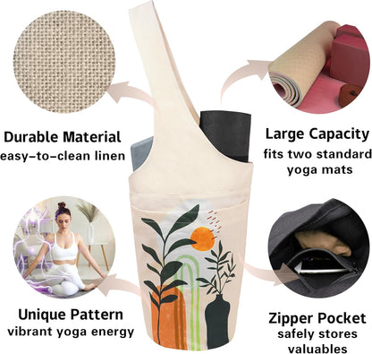 Yoga Mat Bag Carrier for Women with Side Large Pocket Durable Linen Workout Gym Travel Storage Pilates Mats
