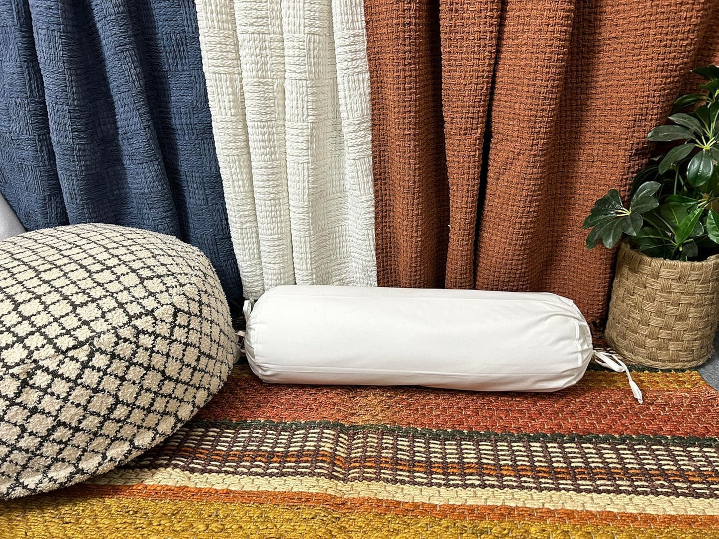 Ivory Cotton Bolster Cover – 16x6 in | Set of 2 | Soft, Washable Pillowcase for Round Yoga & Neck Roll Pillows
