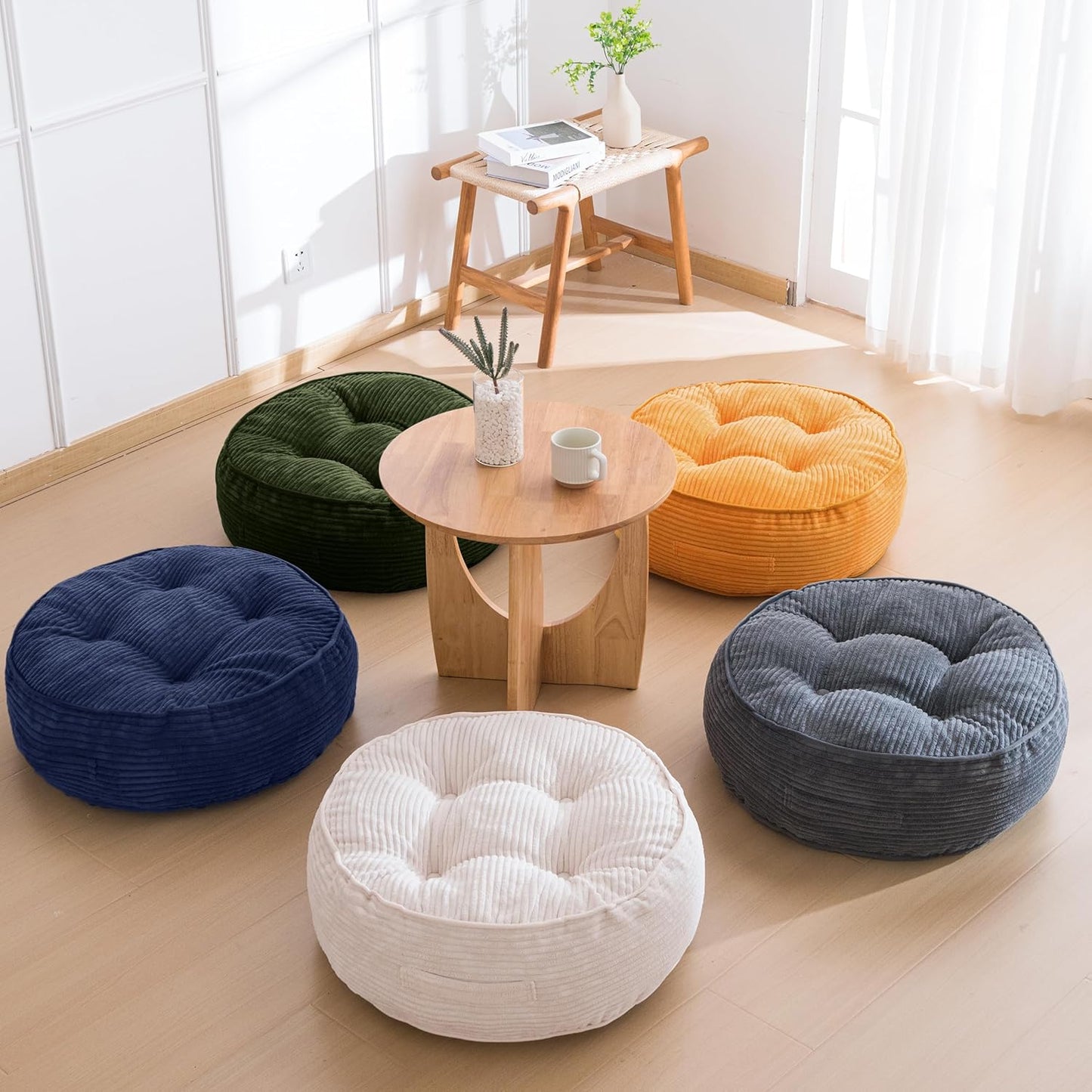 HIGOGOGO Floor Pillow Cushion for Adults, Meditation Cushion Pillow, Large Square Floor Sitting, Tufted Corduroy Cover, for Tatami Living Room or Yoga, 22x22 Inch, Dark Grey