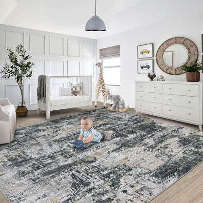 XLUEZ 8x10 Area Rugs for Living Room, Washable Modern Abstract Large Area Rug Neutral Soft Non Slip Kids Rug Stain Resistant Indoor Carpet for Bedroom Nursery Dining Children's Room(Blue, 8'x10')