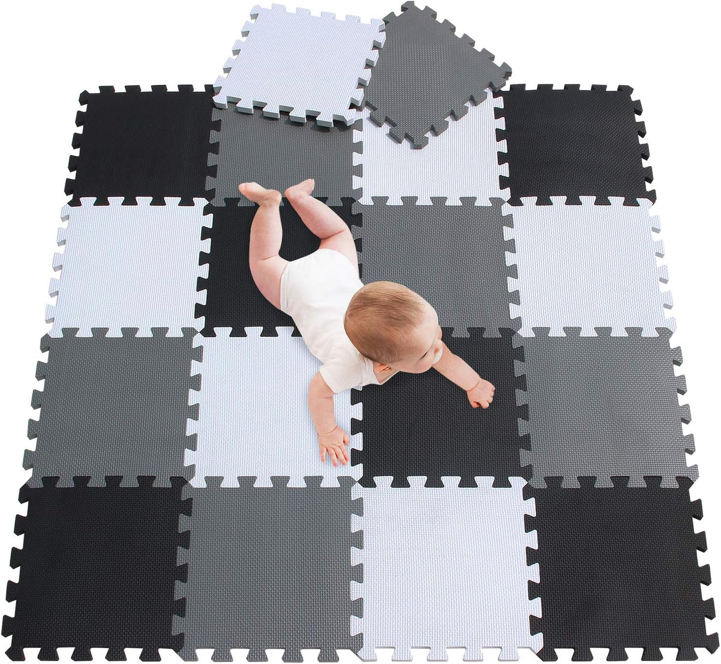 meiqicool Foam Play Mat Thick Soft EVA Interlocking Foam Floor Mats Children Yoga Exercise Multi Jigsaw Puzzle Blocking Board Kids Playmats Play Grey 18 Piece L