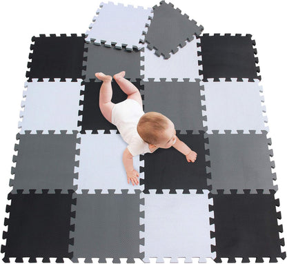 meiqicool Foam Play Mat Thick Soft EVA Interlocking Foam Floor Mats Children Yoga Exercise Multi Jigsaw Puzzle Blocking Board Kids Playmats Play Grey 18 Piece L