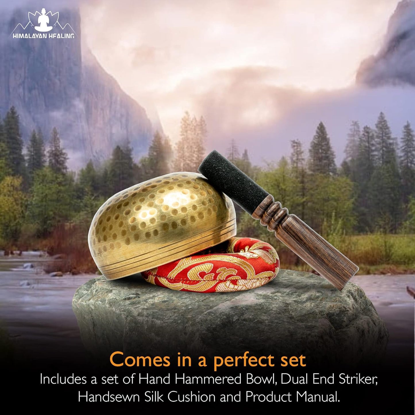 HIMALAYAN HEALING® Tibetan Singing Bowls Set~ Meditation Sound Bowl hand Hammered in Nepal For Yoga, Meditation, Mindfulness, Healing & Chakra balancing~