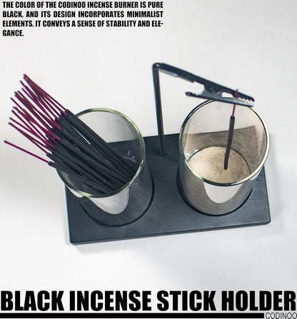 2 in 1 Incense Holder for Sticks Incense Burner Holder with Storage,Glass Upside Down Incense Holder for Sticks with Glass Ash Catcher for Meditation Yoga Spa Room Home Decor[Black]
