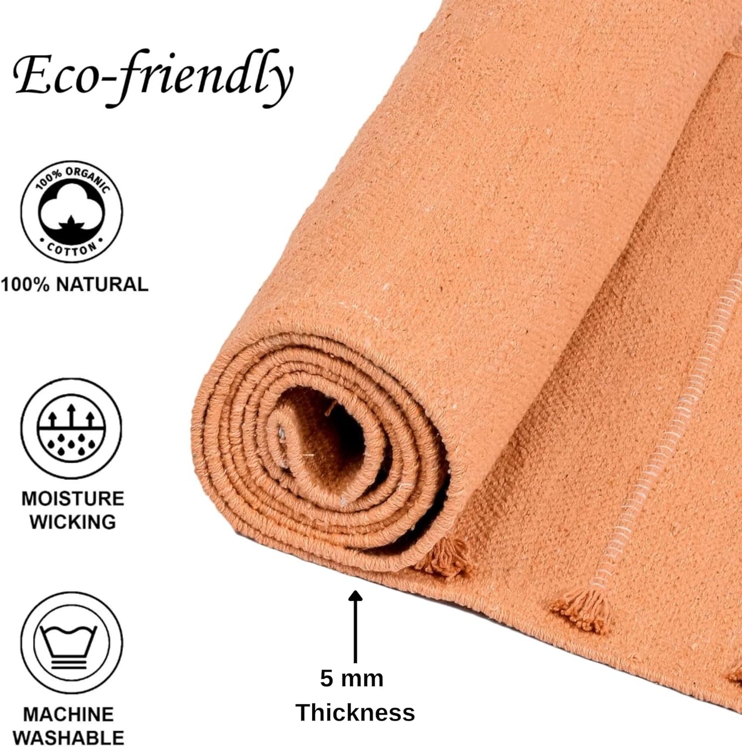 Sivi Herbal Organic Cotton Yoga Mat - Eco-Friendly Hand-Woven Non-Slip Rug - Thick & Comfortable (24”x72”x5mm) for Home Fitness & Yoga