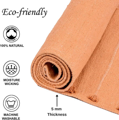 Sivi Herbal Organic Cotton Yoga Mat - Eco-Friendly Hand-Woven Non-Slip Rug - Thick & Comfortable (24”x72”x5mm) for Home Fitness & Yoga