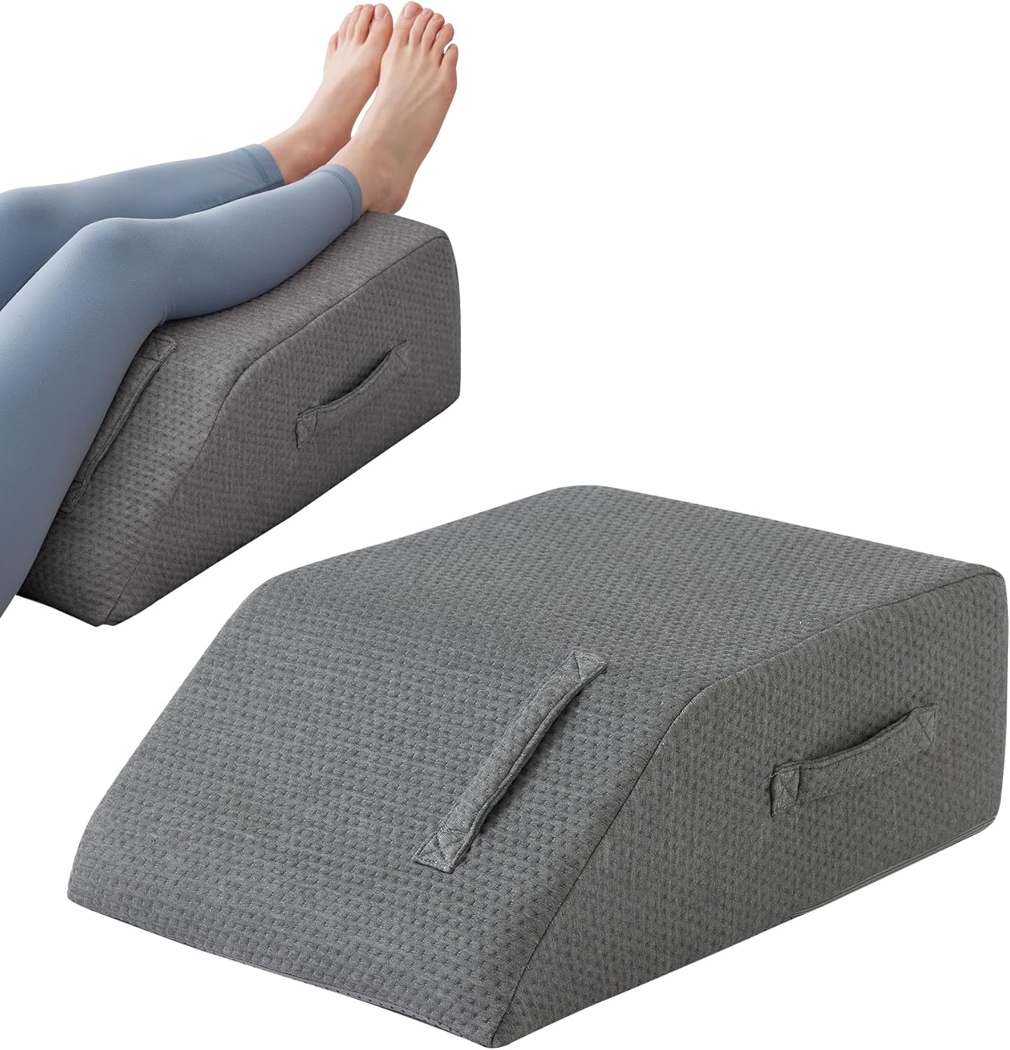 MEGCXIT Leg Pillow Elevation Blood Circulation, Leg Wedge for Elevation for Swelling, Leg Elevating Pillow for After Surgery, Memory Foam Foot Knee Pillow for Back Sleeping 23.6×16.8×8 Inch White/Grey