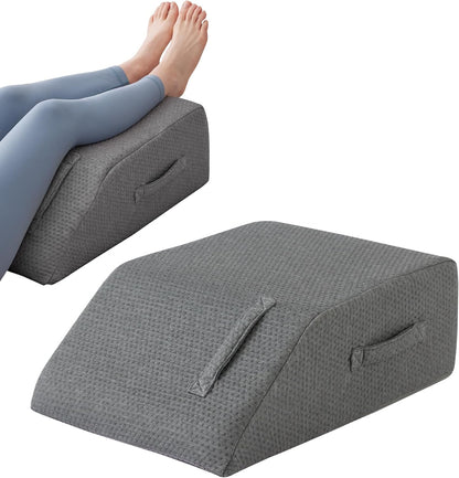 MEGCXIT Leg Pillow Elevation Blood Circulation, Leg Wedge for Elevation for Swelling, Leg Elevating Pillow for After Surgery, Memory Foam Foot Knee Pillow for Back Sleeping 23.6×16.8×8 Inch White/Grey