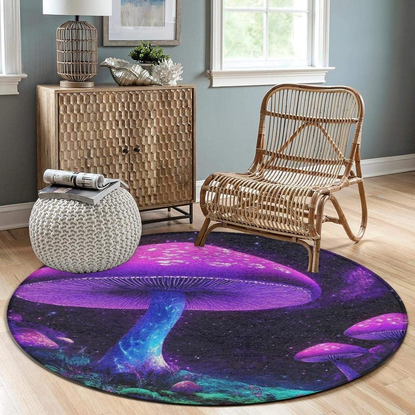 Home Decor Non Slip Kitchen Office Circle Rug, Machine Washable Modern Round Area Rug, Room Sofa Yoga Soft Round Carpet Purple Galaxy Trippy Space Astronaut Art, 36inch