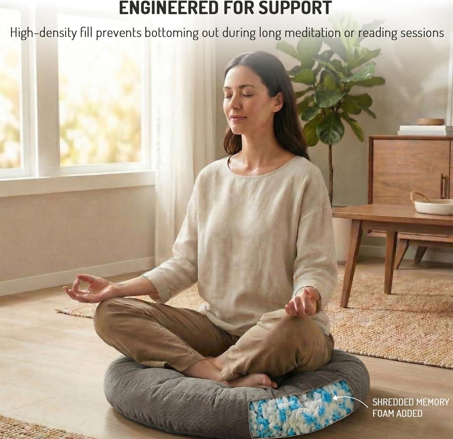 Meditation Floor Pillow Set of 2, Round Large Pillows Seating for Adults, Tufted Corduroy Cushion for Living Room Tatami, Beige 22 Inch