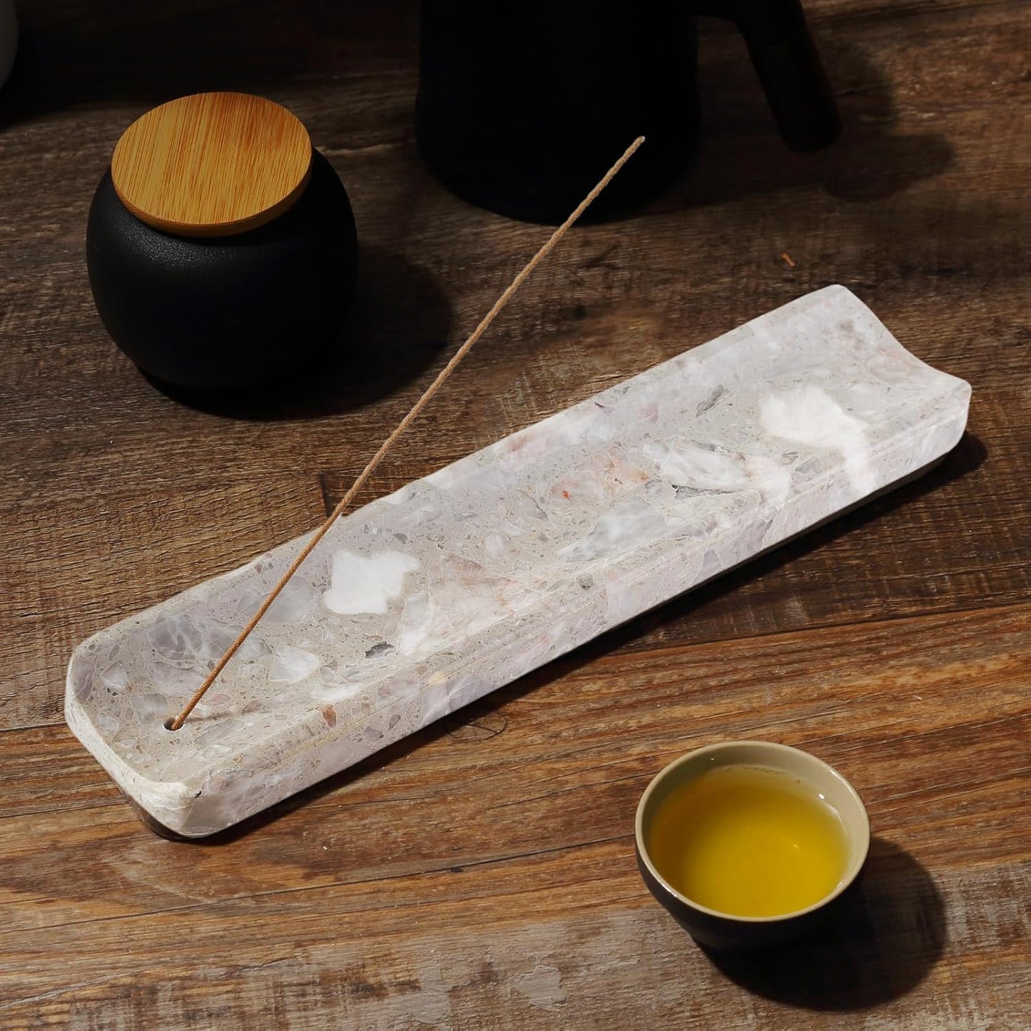 Koville Marble Incense Holder, Incense Holder for Sticks, Incense Sticks Holder Ash Catcher for Meditation Yoga SPA, Natural Stone Incense Burner, Home Table Decor (Green)