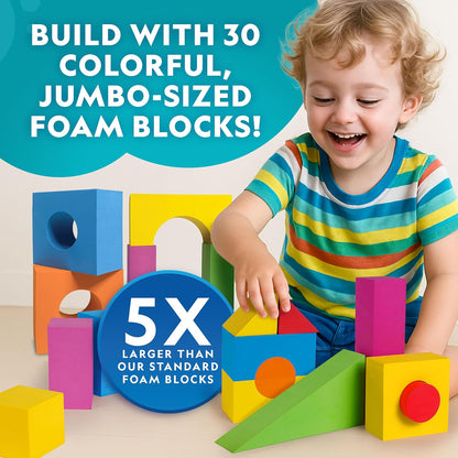 National Geographic Kids Jumbo Foam Blocks – 30-Piece Foam Building Blocks for Toddlers & Preschoolers, Soft Stackable Blocks with Storage Bag, Early Learning & Sensory Building Toy
