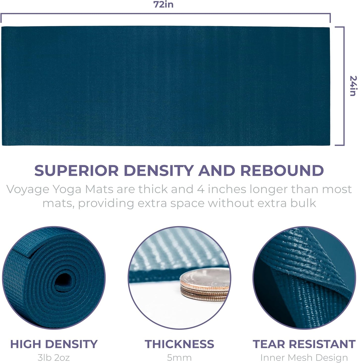 Voyage Yoga Mat, 4 Pack, 72" x 24" Extra Long Exercise Mat, 5mm Thick Bulk Yoga Mats for Schools, Anti-Tear, Non Slip Fitness Mat for Gym or Studio