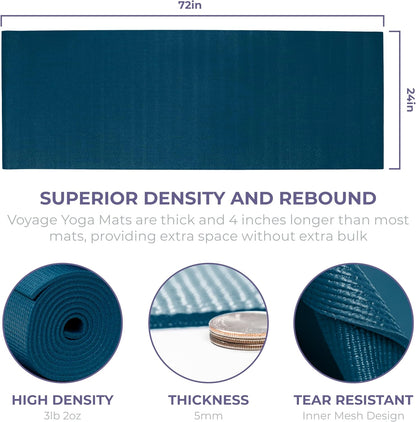 Voyage Yoga Mat, 4 Pack, 72" x 24" Extra Long Exercise Mat, 5mm Thick Bulk Yoga Mats for Schools, Anti-Tear, Non Slip Fitness Mat for Gym or Studio