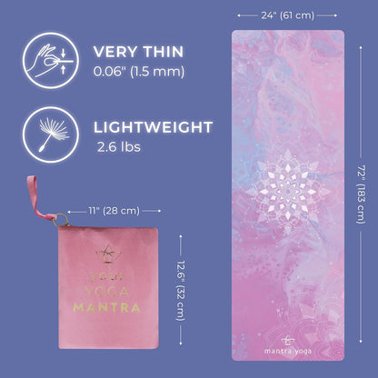 Mantra Yoga Travel PRO 1.5mm with Knee Pad - Foldable Fitness & Exercise Mat with Bag | Lightweight, Compact & Eco-Friendly | Non-Slip & Washable | For All Types of Yoga | 72" L x 24" W | 2.6 lbs