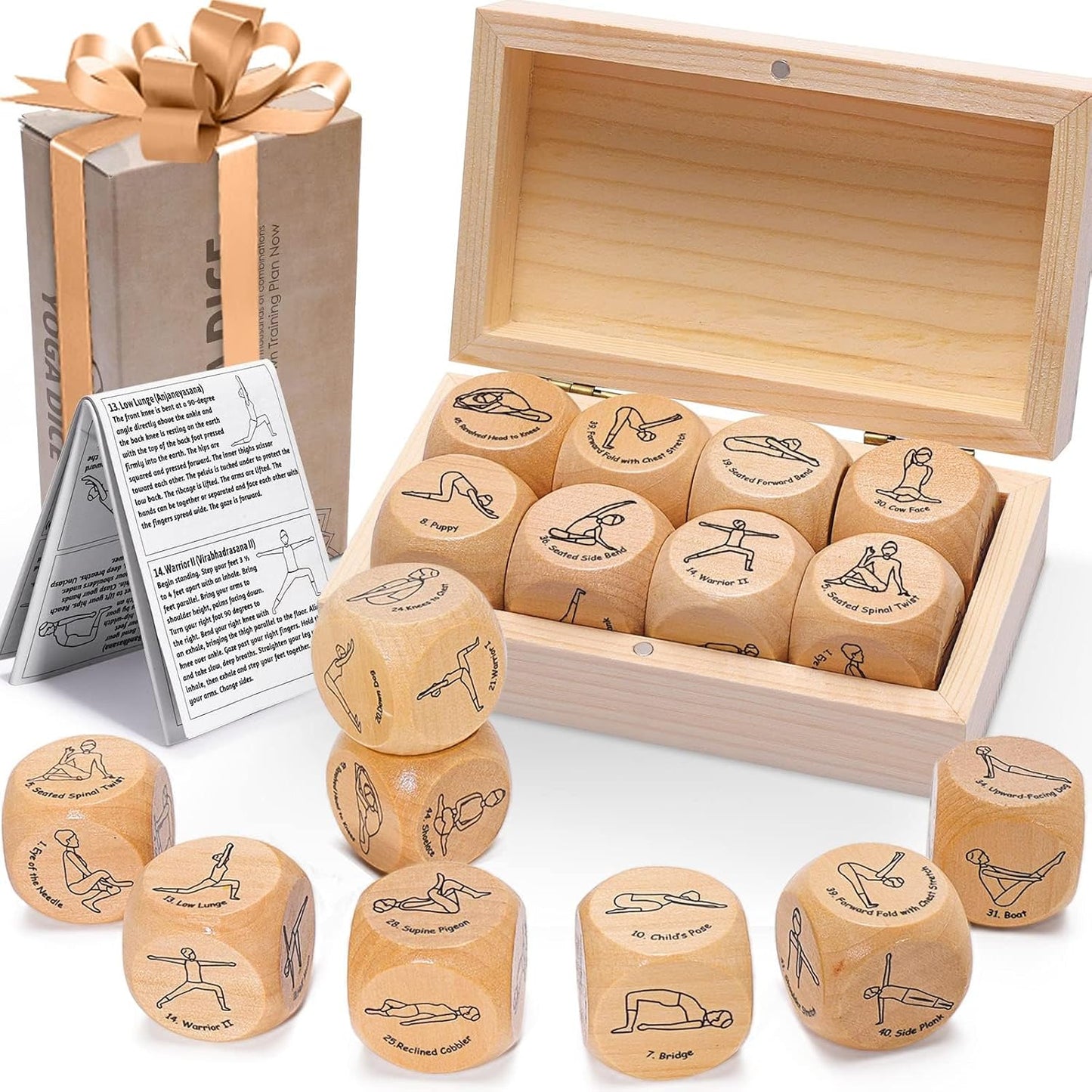 Garybank Yoga Dice in Wooden Gift Box with Practice Guide, 8 Workout Exercise Dice, Tons of Possible Combinations, Yoga Accessories Gifts for Beginners Women, Mindfulness Meditation Gifts,Fitness Dice