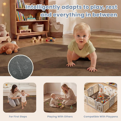 ACOMOPACK 1.3" Thick Baby Play Mat for Floor 79x118"-Large Water-Repellent&Non-Slip Memory Foam Mat for Kids,Toddlers,Soft Velvet Nursery Rug for Tummy Time&Crawling,Yoga,Tatami Style(Blue)
