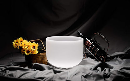 TOPFUND F Note Crystal Singing Bowl 10 inch Heart Chakra with Heavy Duty Carrying Case and Suede Mallet