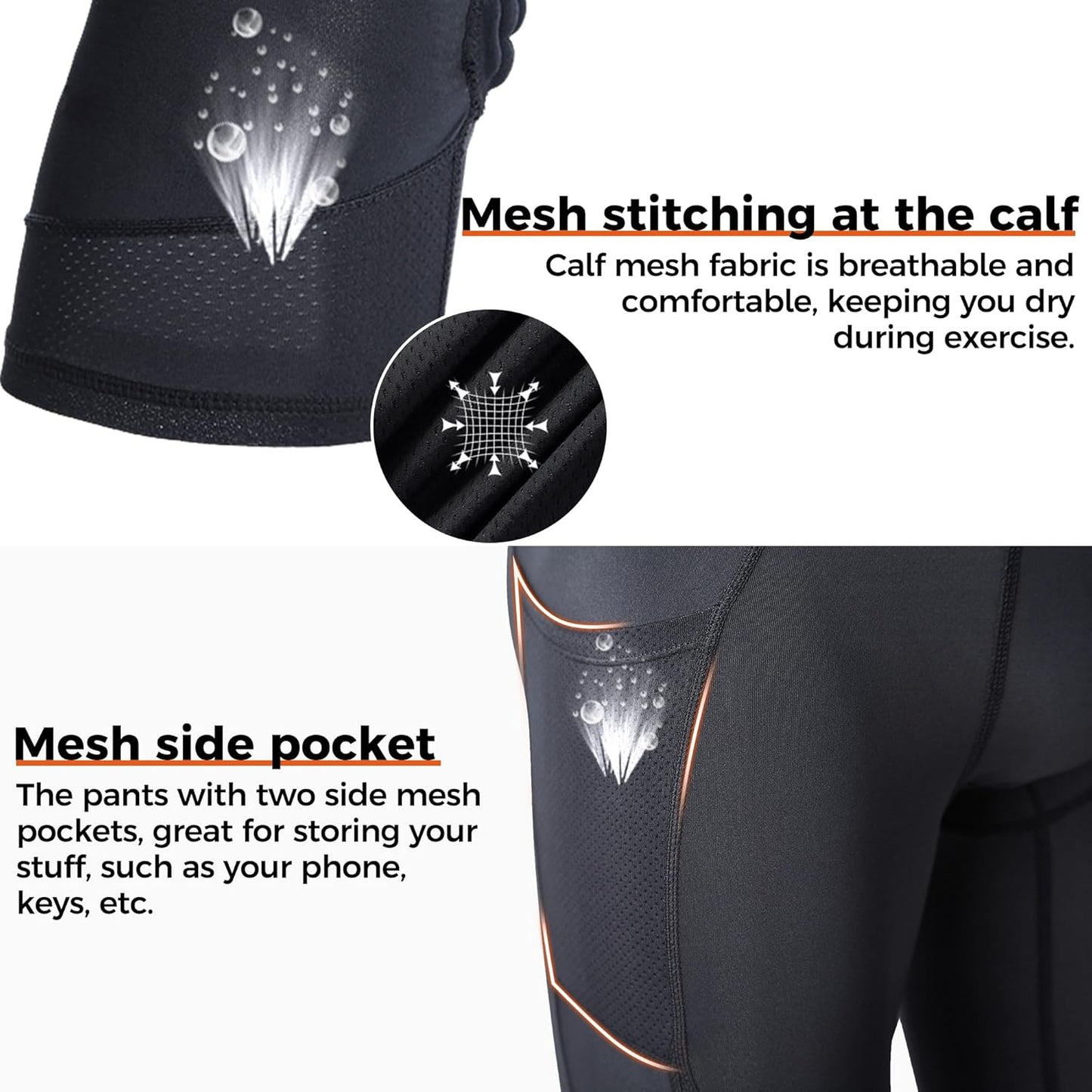 COOLOMG Basketball Leggings with Knee Pads for Kids Youth 3/4 Compression Pants Capri Tights Side Pockets