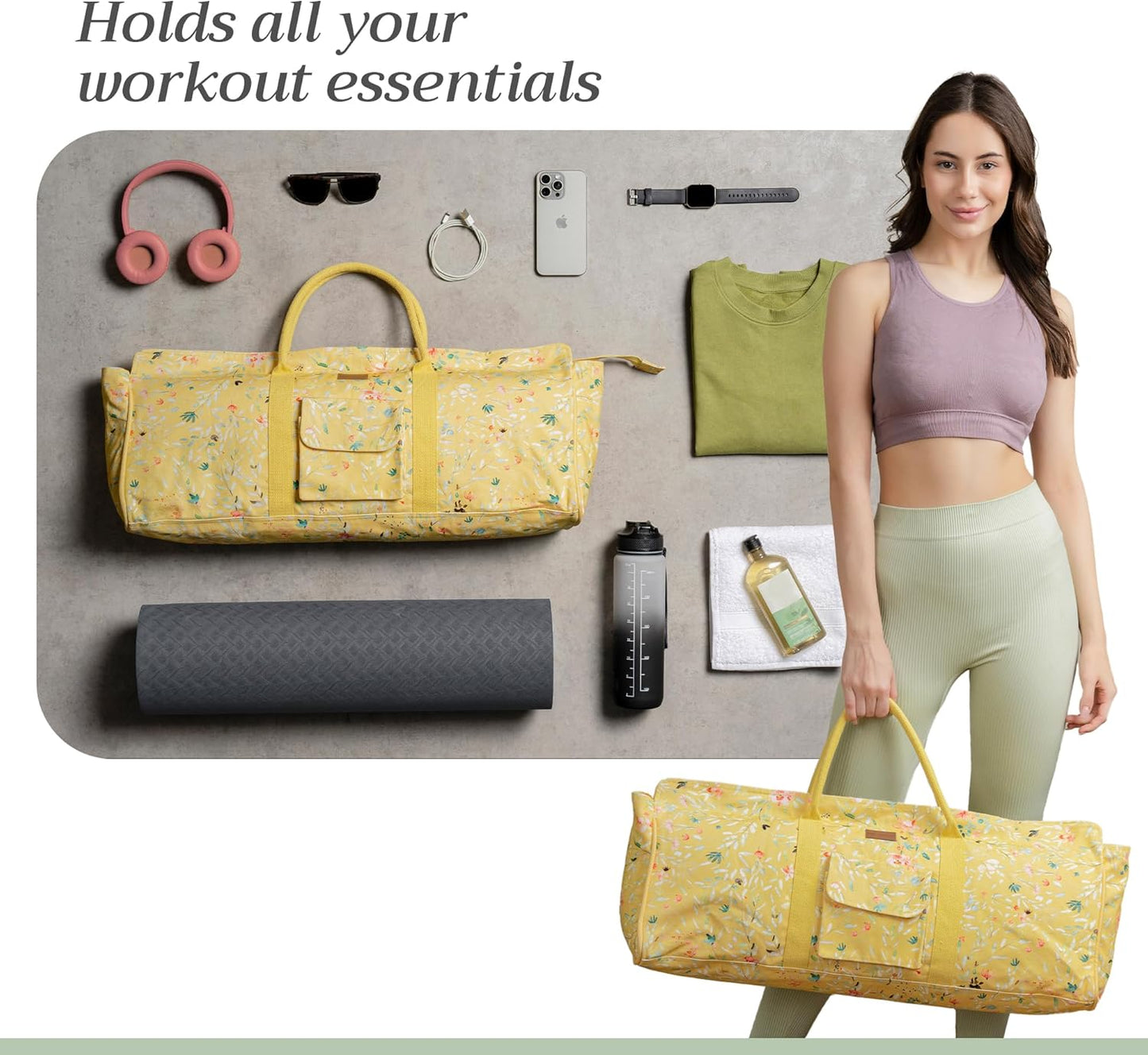 Maison d' Hermine Yoga Mat bag, Cylindrical bag for Woman&Men, yoga mat Bag &Adjustable shoulder straps Yoga Mat Carrier Bag with Drawstring Water Bottle Pocket and zipper pocket Easter Gifts