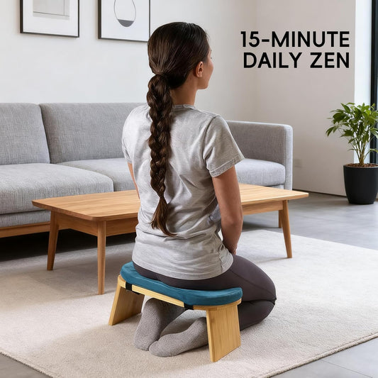 Natural Beech Wood Yoga Bench, Ergonomic Design for Kneeling, Meditation, Pilates, FSC Certified (Green)