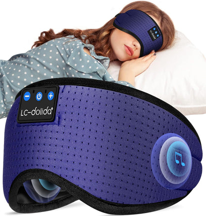 LC-dolida Sleep Headphones, 3D Sleep Mask Bluetooth Wireless Music Eye Mask, Sleeping Headphones for Side Sleepers Sleep Mask with Bluetooth Headphones Ultra-Thin Stereo Speakers Perfect for Sleeping