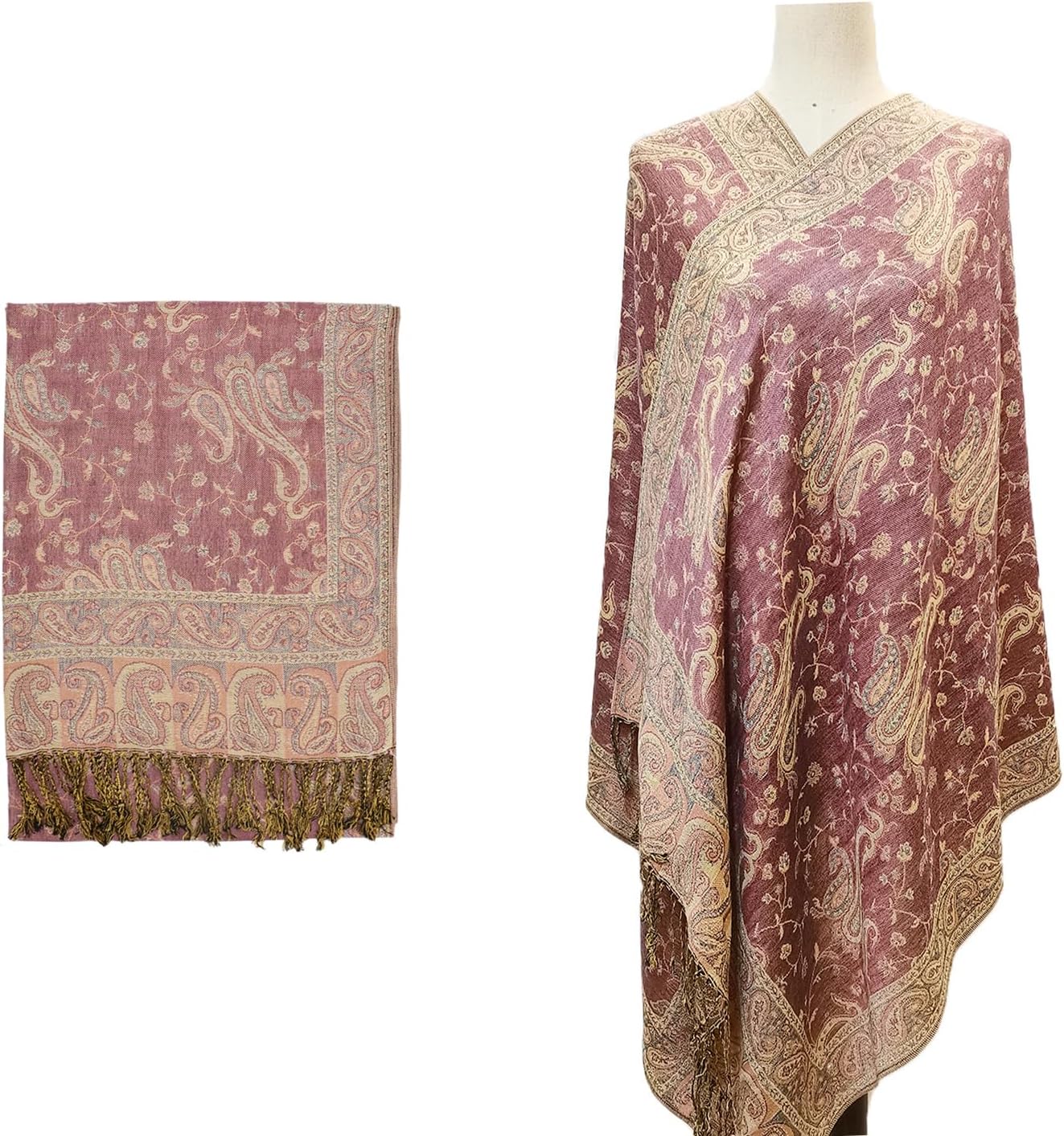 Ciormis Two Tone Silky Paisley Pashmina Shawl Scarf,Soft Women's Rave Jacquard Pashminas Wrap Scarves