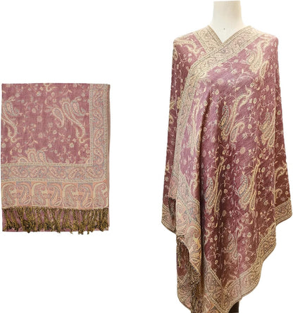 Ciormis Two Tone Silky Paisley Pashmina Shawl Scarf,Soft Women's Rave Jacquard Pashminas Wrap Scarves