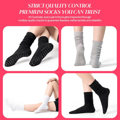 COOLMATE Pilates Socks with Grips for Women, Yoga Socks, Crew Non Slip Women for Barre, Pilates Gifts for Women - Colors A