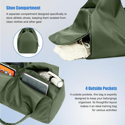 forestfish Yoga Gym Bag for Women with Shoes Compartment & Wet Dry Storage Pockets Lightweight Duffel Bag, Beige