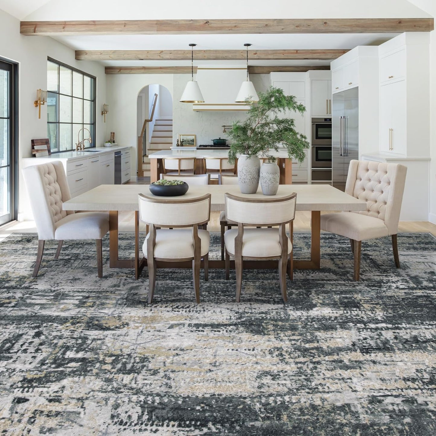 XLUEZ 8x10 Area Rugs for Living Room, Washable Modern Abstract Large Area Rug Neutral Soft Non Slip Kids Rug Stain Resistant Indoor Carpet for Bedroom Nursery Dining Children's Room(Blue, 8'x10')