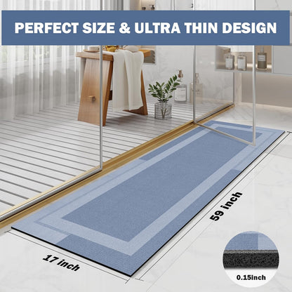 YDKGL Non Slip Long Bath Mat Bathroom Runner, Rubber Backing Ultra Thin Bathroom Rugs Fit Under Door Quick Dry Super Absorbent Washable Bath Rug Shower Mat for Bathtub Sink Floor, Dark Gray 17"x47"