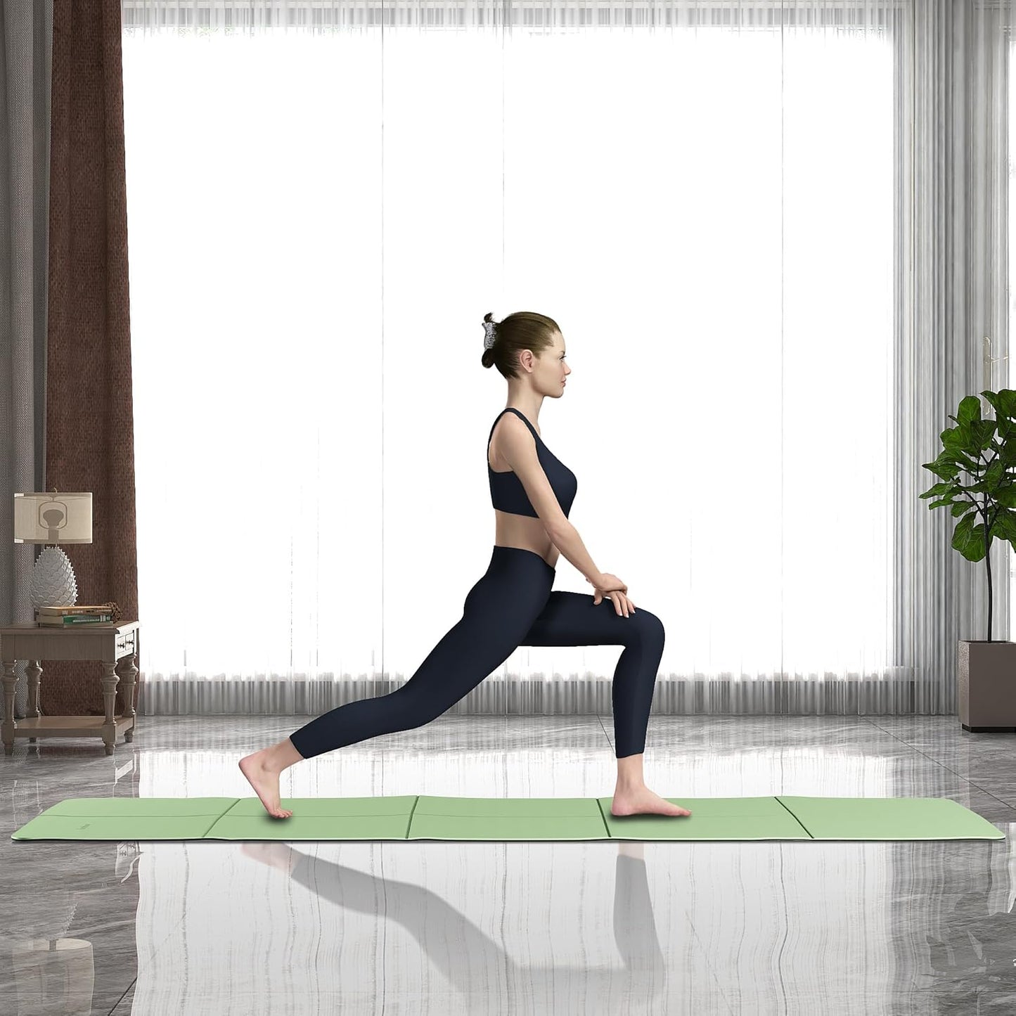 Readaeer Foldable Yoga Mat for Travel Folding Yoga Mat 6mm Thick with Carrying Bag, Non-Slip TPE Exercise Pilates Mat for 72" L x 24" W x 0.24 Inch