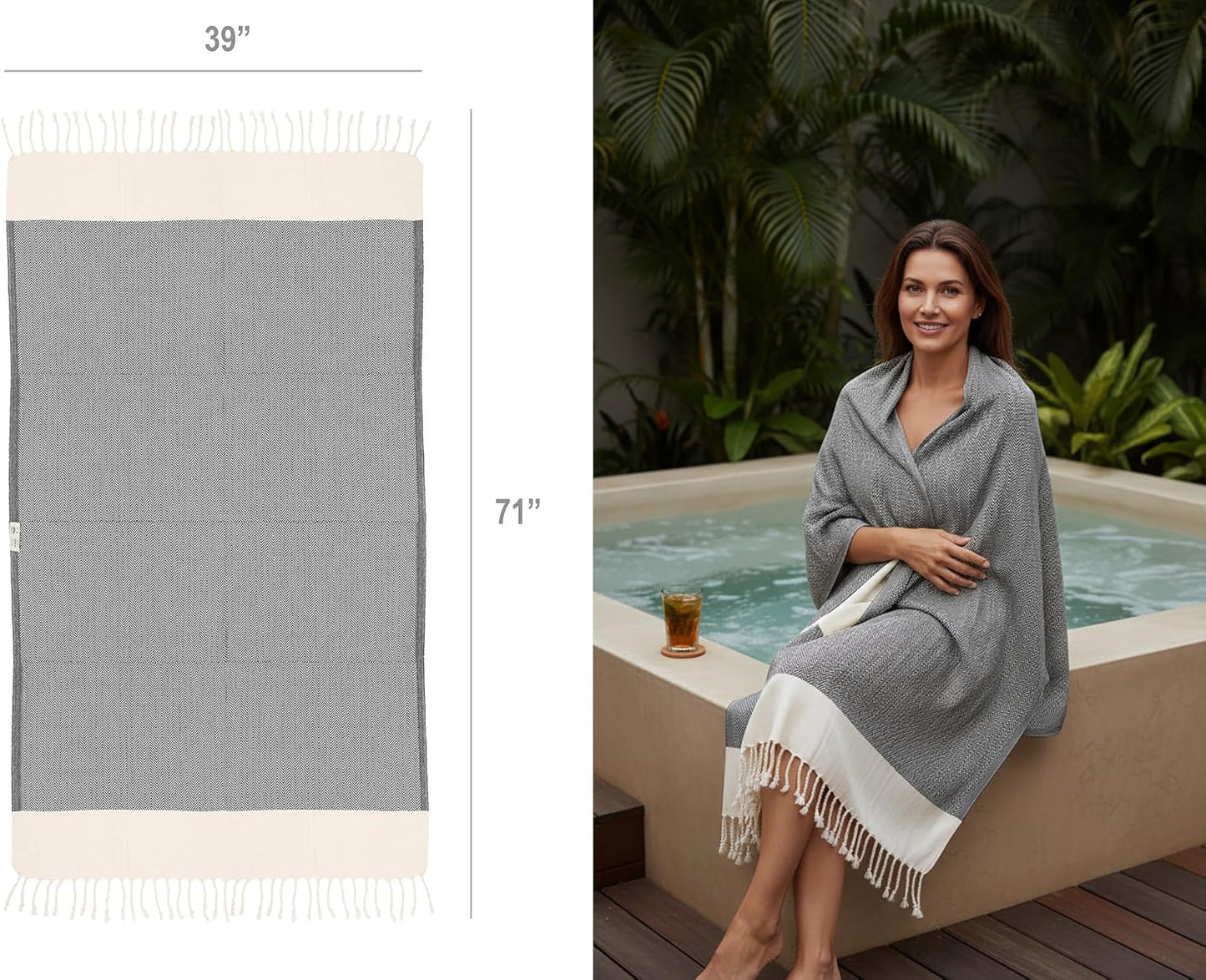Bazaar Anatolia Turkish Beach Towel – 100% Cotton, Quick Dry, Lightweight and Sand Free – Perfect for Bathroom, Travel, Yoga, Camping, Oversized 71x39 inches - Diamond Black - Colors A